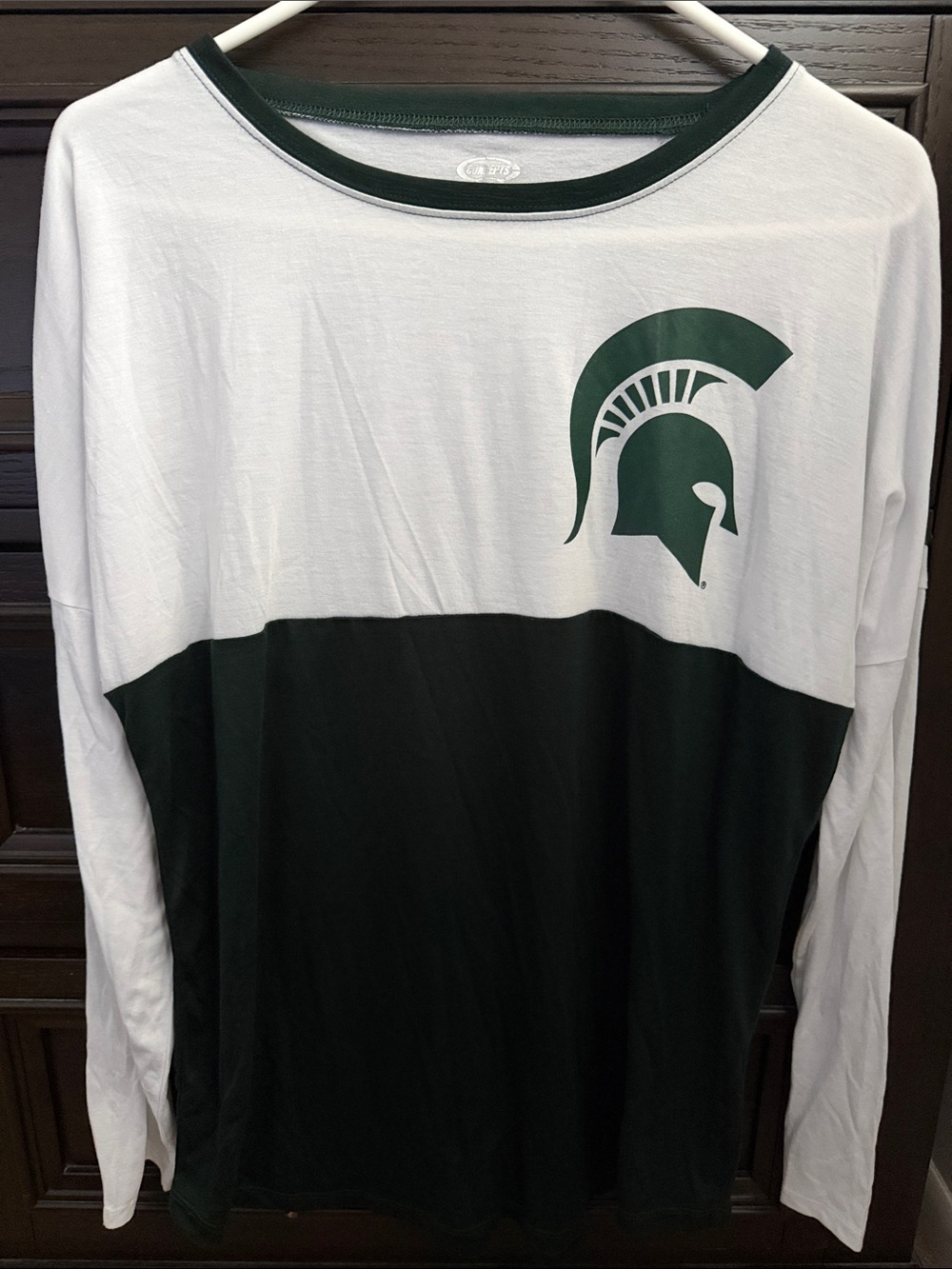 Concepts Sport Long-Sleeve Two-Tone White and Dark Green Shirt with Spartan Logo